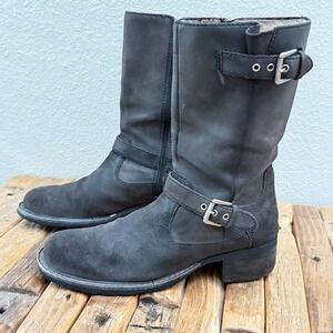 Y2k Gothic Women's Black Leather Buckle Zip Moto Biker Boots Size 8.5M